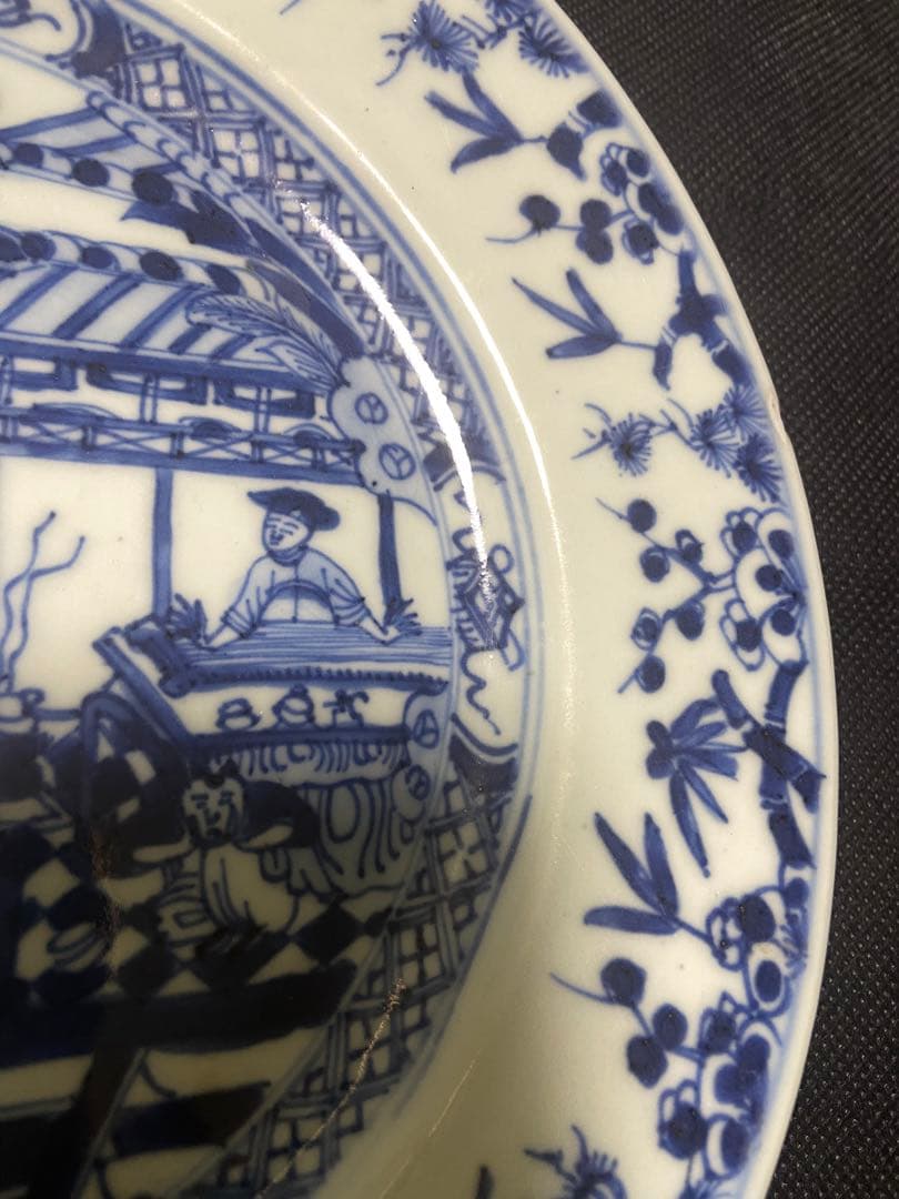 中国古美術 清の乾隆時代 青花　人物庭園　中皿　染付
