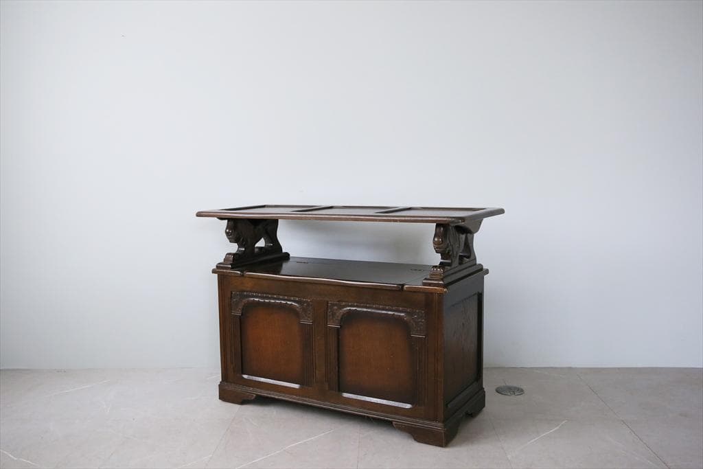 英国アンティーク木製モンクスベンチ/椅子イスチェア/収納机テーブル(88-119