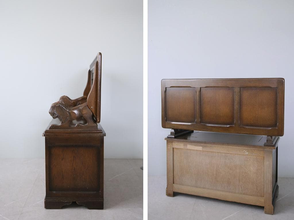 英国アンティーク木製モンクスベンチ/椅子イスチェア/収納机テーブル(88-119