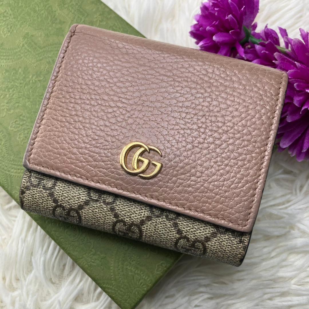 極美✨GUCCI 二つ折り財布 GG マーモント レザー ベージュ