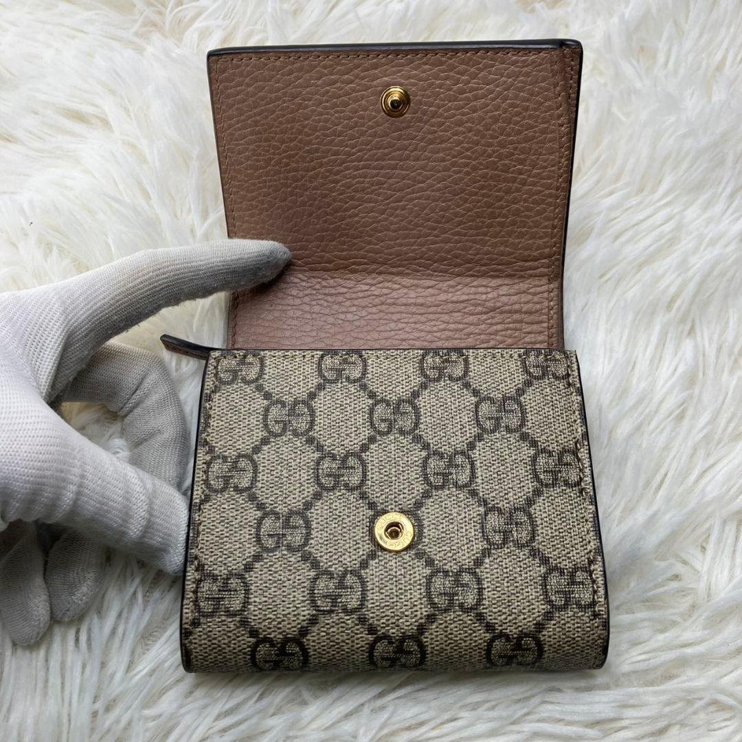極美✨GUCCI 二つ折り財布 GG マーモント レザー ベージュ
