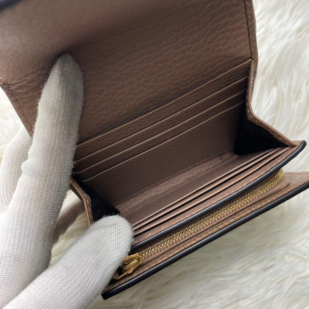 極美✨GUCCI 二つ折り財布 GG マーモント レザー ベージュ