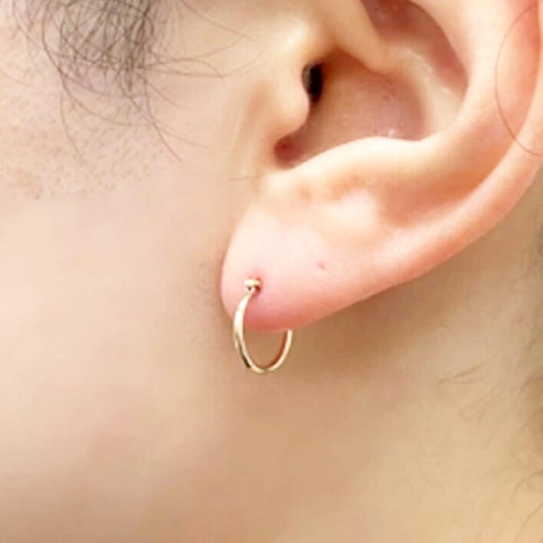 18金【1×10mm 定番フープピアス】イエローゴールド K18刻印入 新品！