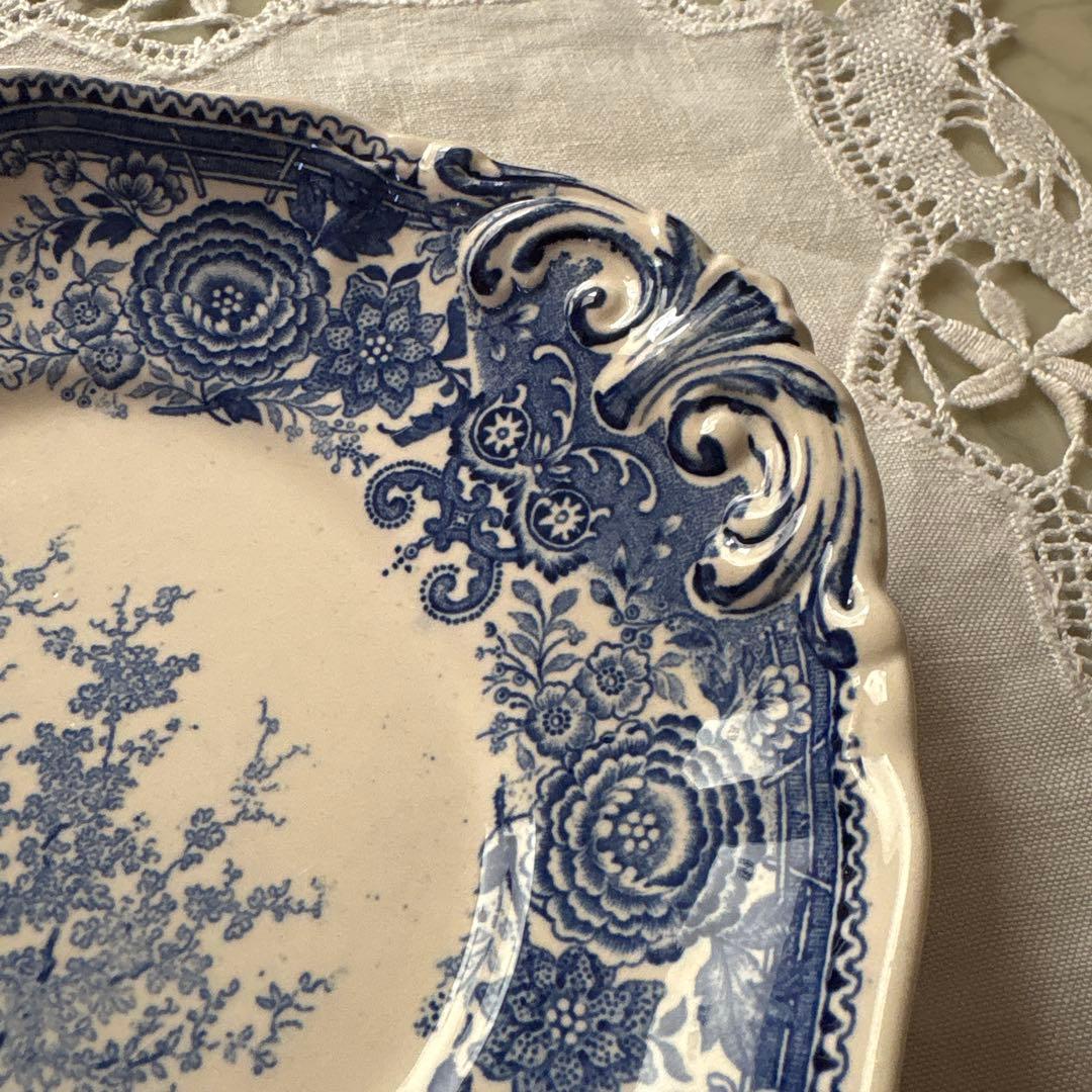 ドイツ　アンティーク　ヴィンテージ　ビレロイ&ボッホ　ケーキプレート　ブルー