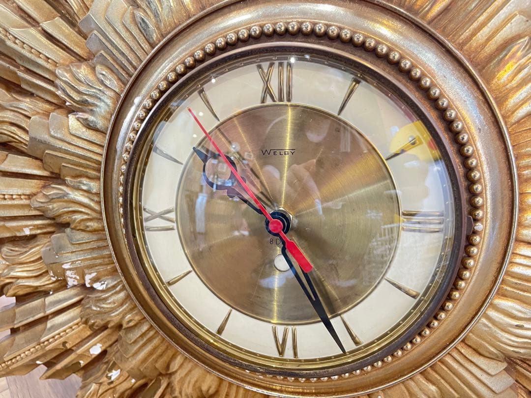 B7071【WELBY】 サンバーストクロック 壁掛け時計 アンティーク