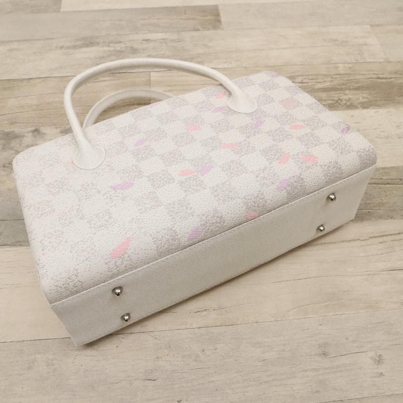 《和装バッグ◆利休バッグ■白地に市松模様■桜花びら刺繍＊着物♪和装Z7-21》