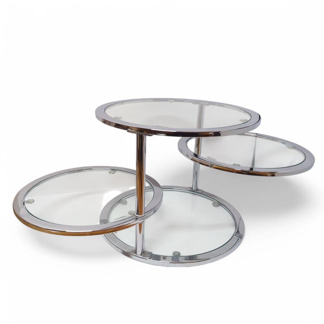 Mid Century 丸型 円形 ガラステーブル 4段 強化ガラス