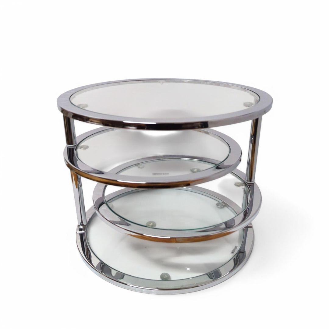 Mid Century 丸型 円形 ガラステーブル 4段 強化ガラス