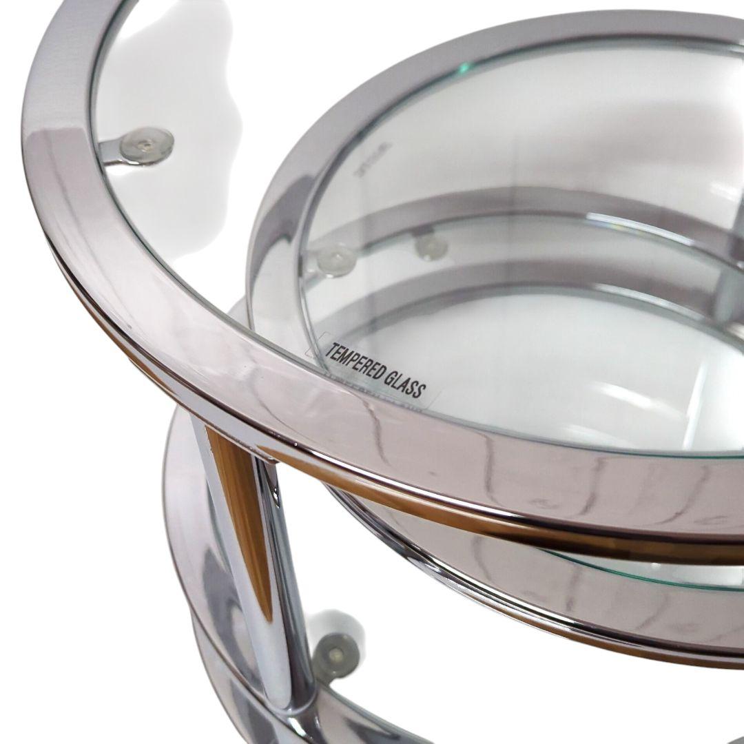 Mid Century 丸型 円形 ガラステーブル 4段 強化ガラス