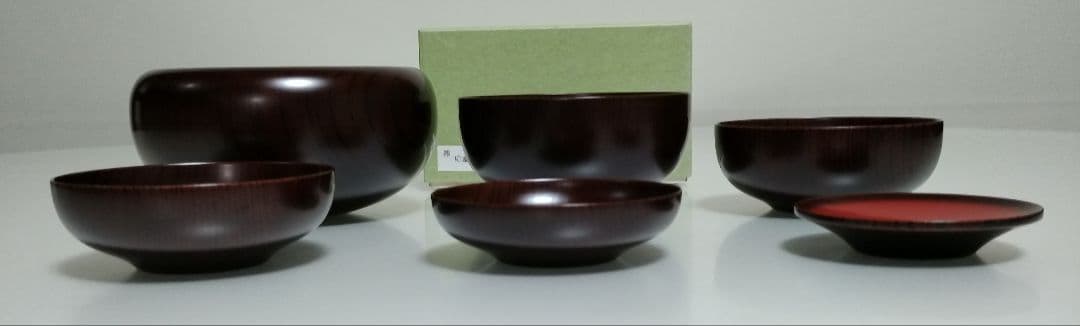 山中漆器　たに屋　木地呂内朱　ぼかし塗　応量器　1客　レアもの