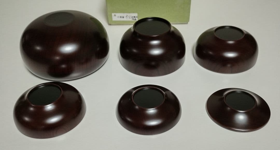 山中漆器　たに屋　木地呂内朱　ぼかし塗　応量器　1客　レアもの