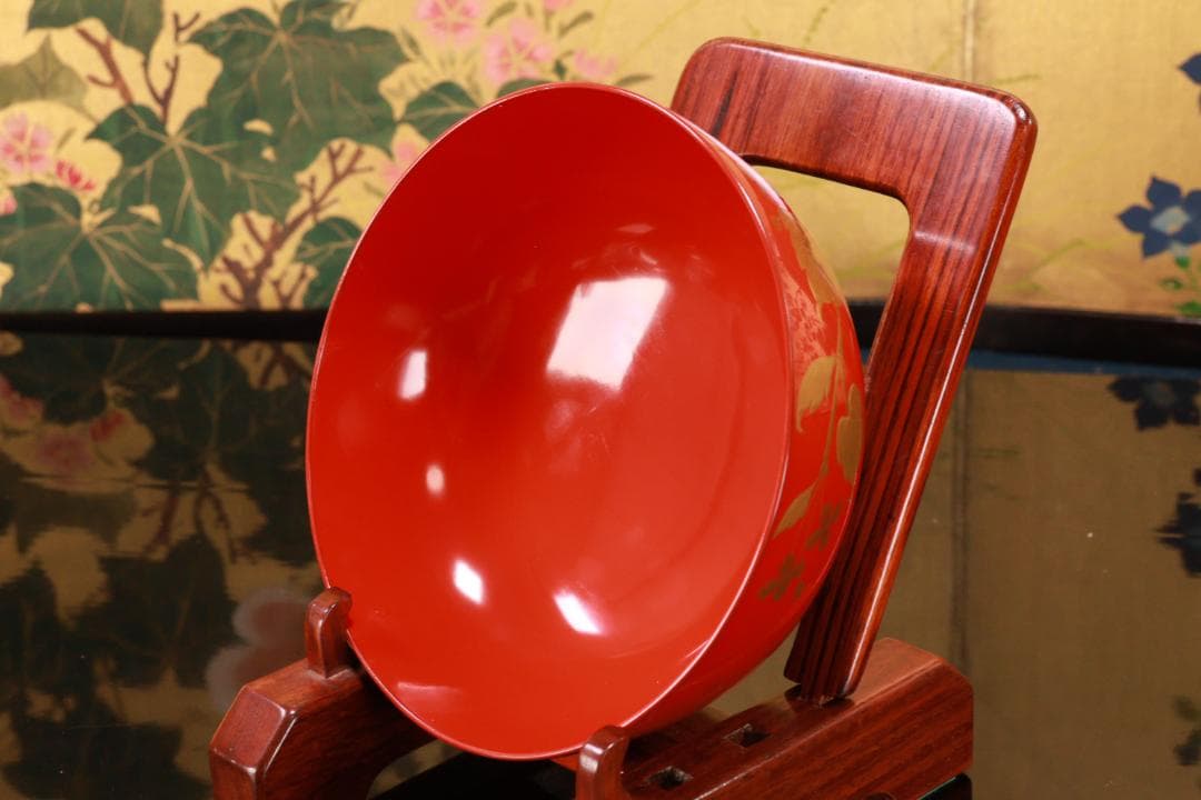 BK129　時代輪島塗　草花図金蒔絵　吸物椀　二客　木製　茶道具 懐石 菓子