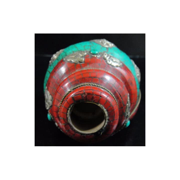 ◆チベット密教法具　法螺貝（シャンカ）八吉祥（タシタゲ）