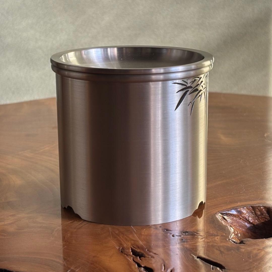 純錫　建水　鍛栄造　廣秀刻　茶道具　共箱