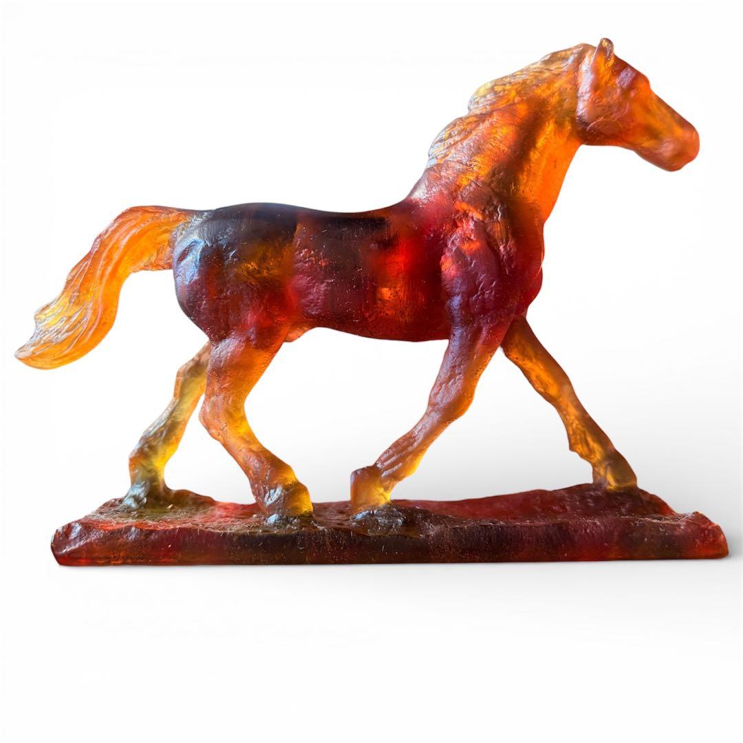 美品 Daum France ドームフランス クリスタルガラス 馬 置物 箱付き