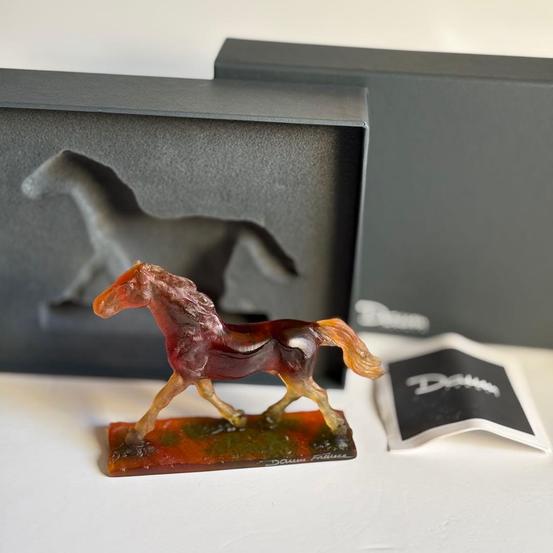 美品 Daum France ドームフランス クリスタルガラス 馬 置物 箱付き