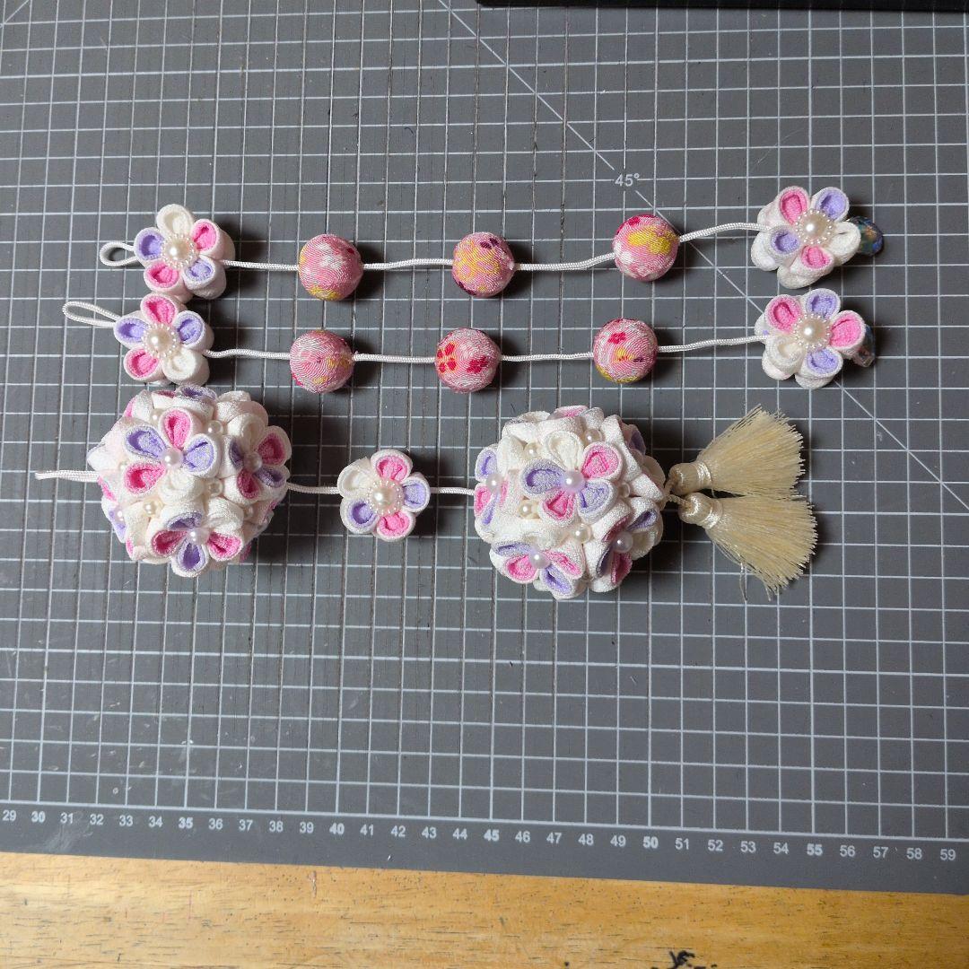 つまみ細工 吊るし飾りと雛飾りセット　 雛壇 　ピンク