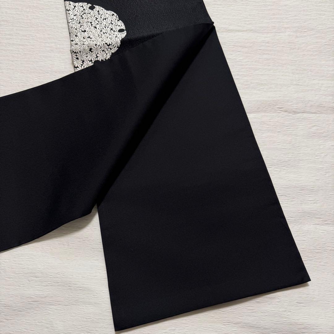 m-47 雪輪 菊 正絹 袋帯 黒地 極美品