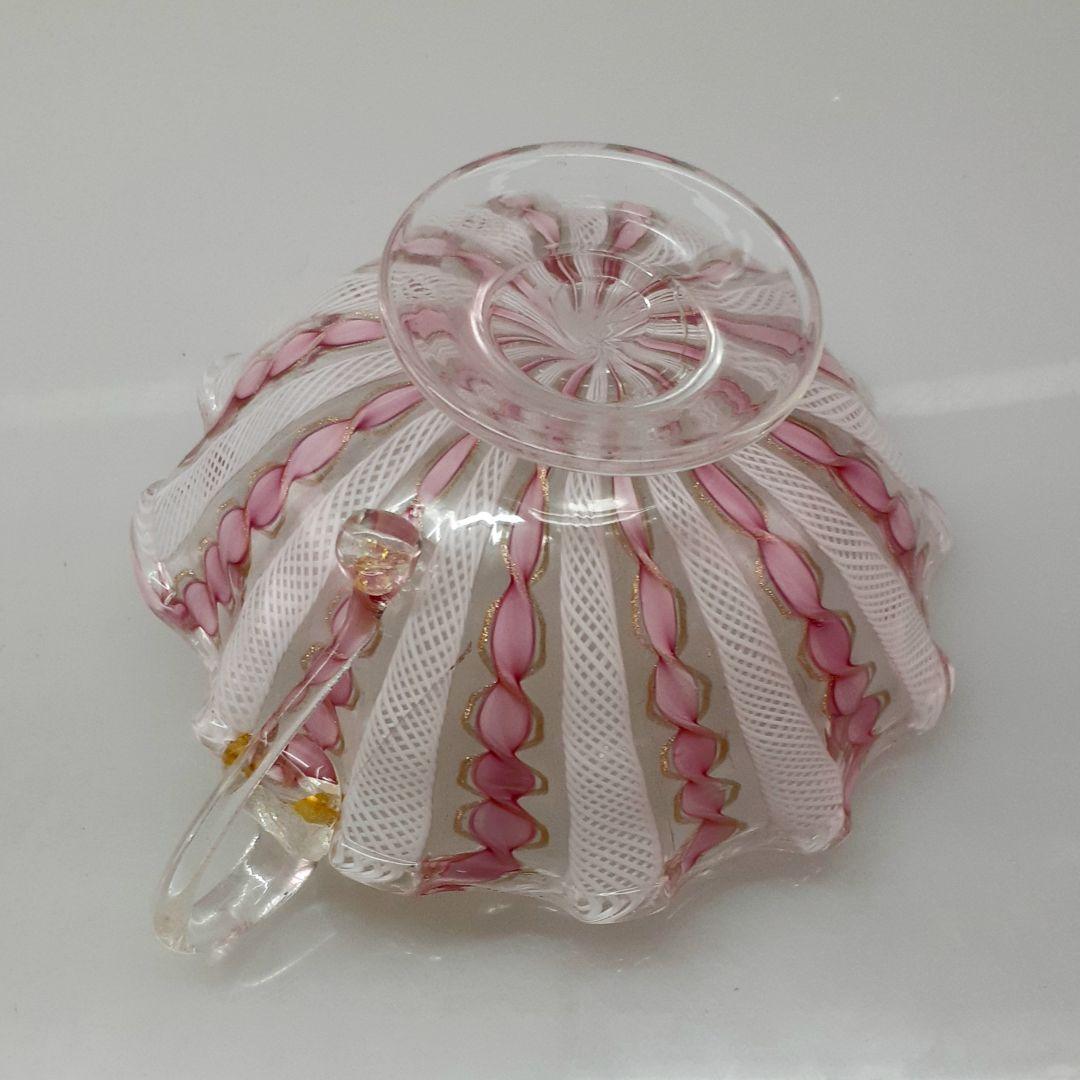 MURANO ムラノ 金彩 ピンク リボン レース デザート カップ