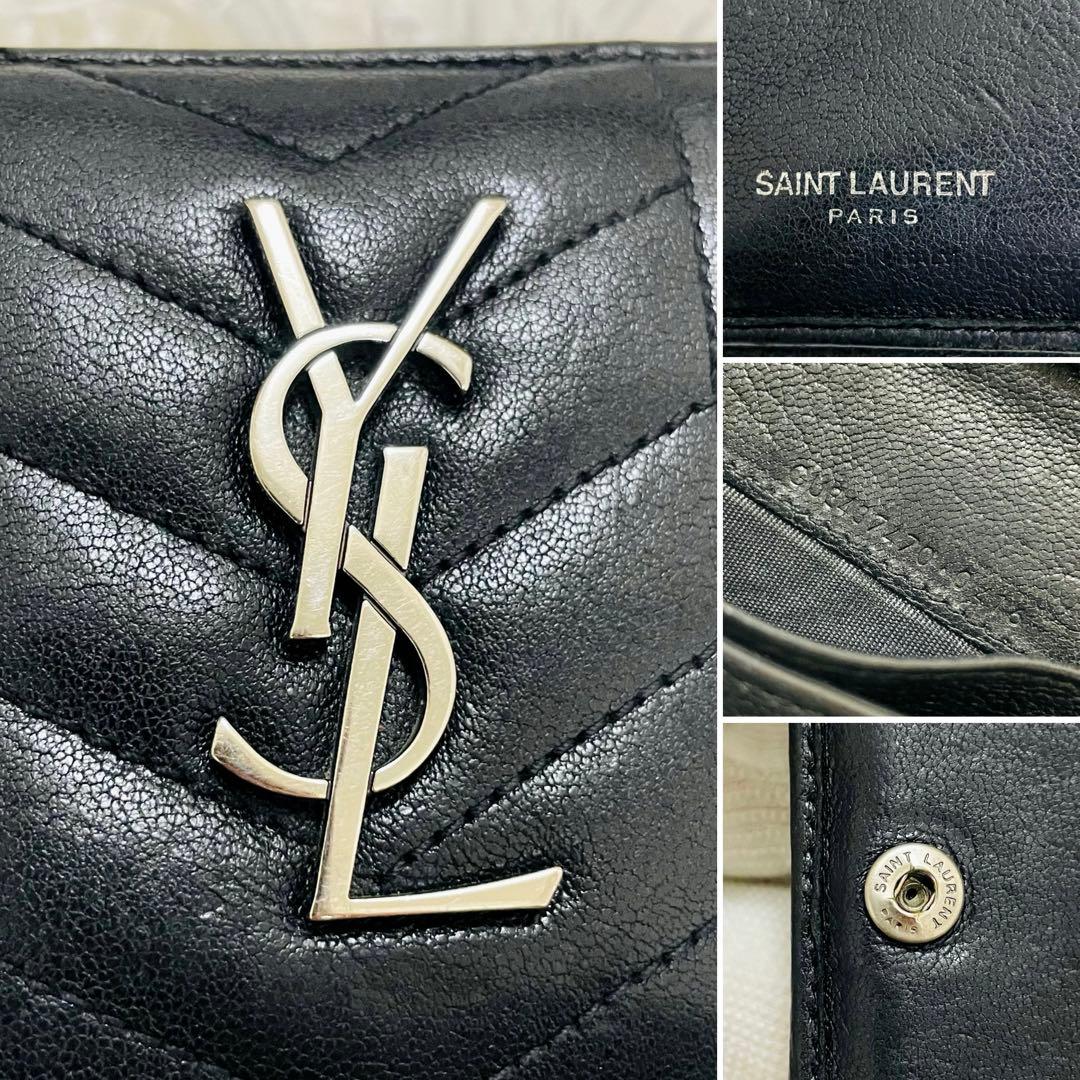 極美✨サンローラン 二つ折り財布 カサンドラ キルティング レザー 黒