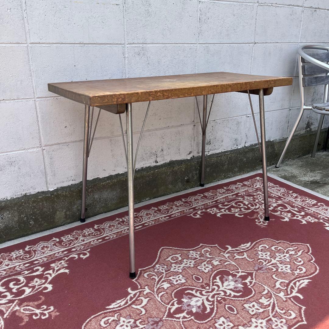 古家具アンティーク◾️古材木製天板×鉄脚アイアン カフェテーブル コーヒーテーブル