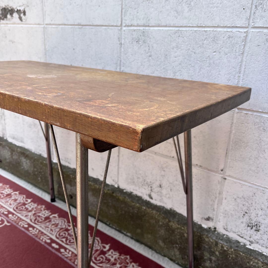 古家具アンティーク◾️古材木製天板×鉄脚アイアン カフェテーブル コーヒーテーブル