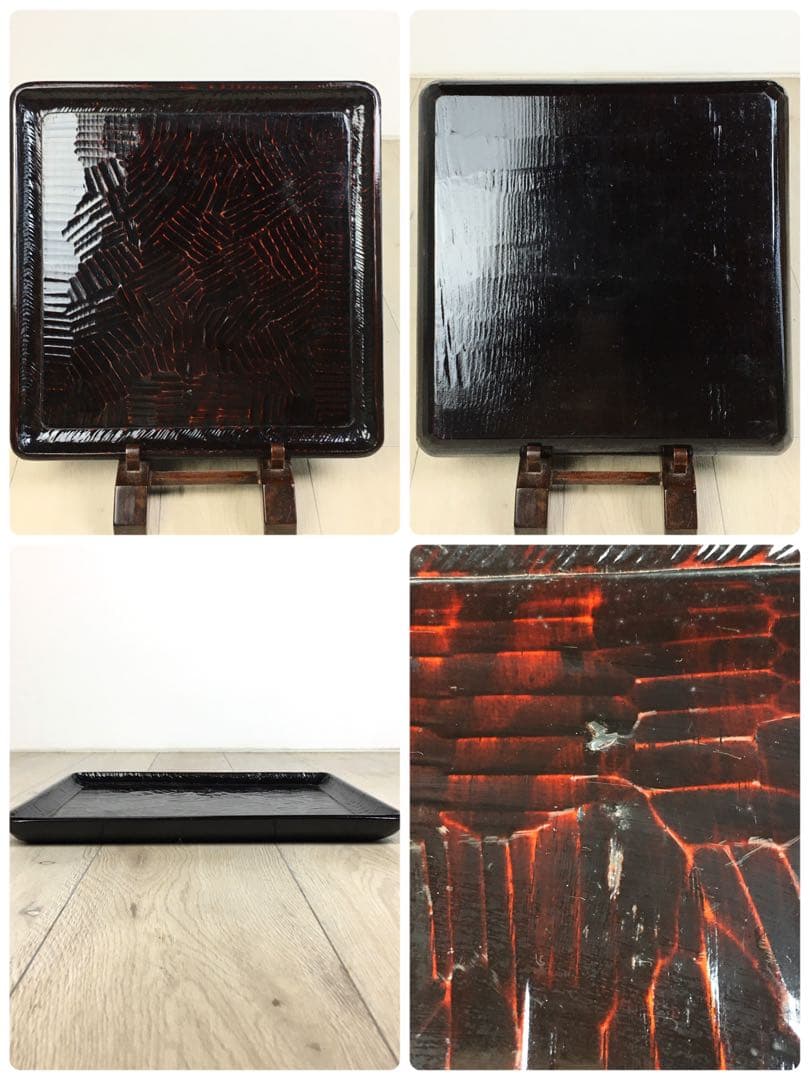 S369讃岐彫 四方盆 くり抜き盆 5客揃 懐石膳 茶懐石