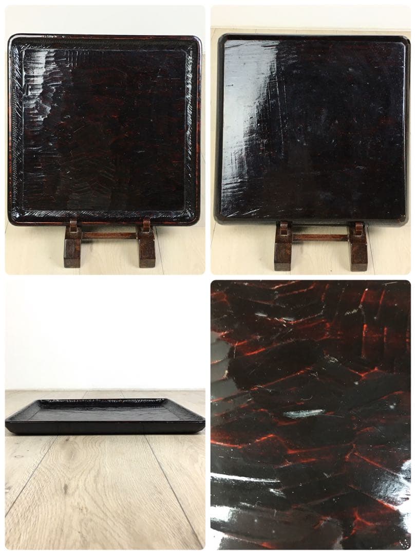 S369讃岐彫 四方盆 くり抜き盆 5客揃 懐石膳 茶懐石