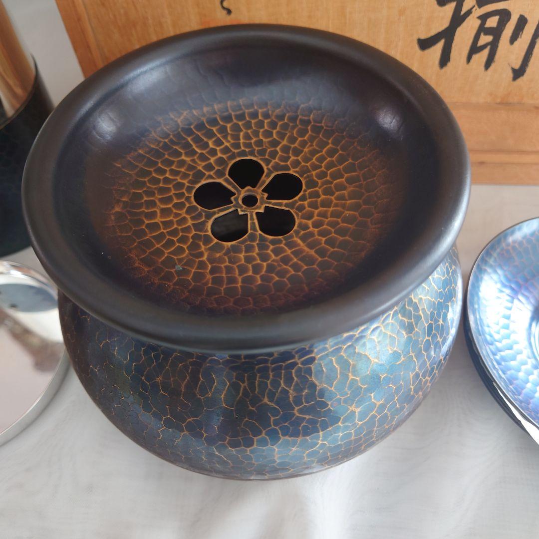 【希少】未使用美品　北越堂　鎚起銅器　茶器揃　青色金古銅製　銅器　玉川堂