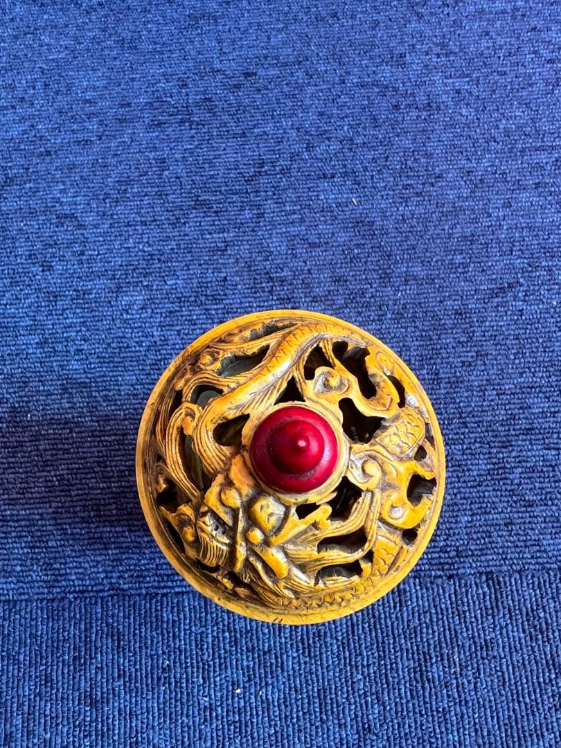 1104  中国　骨董　龍、亀模様　透かし彫り　香炉　時代物