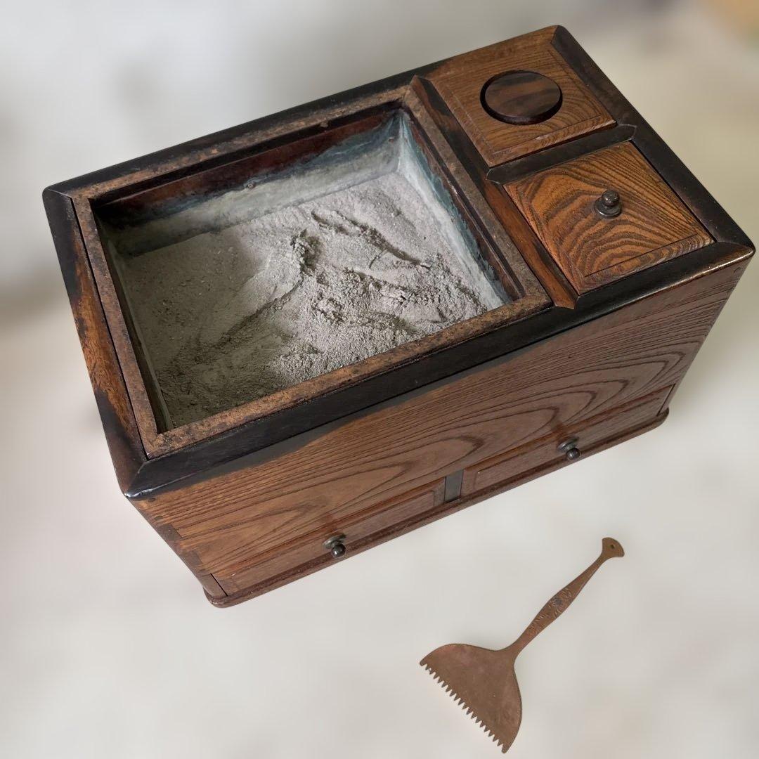 コンパクトな長火鉢　上品　煎茶用　ミニ　灰付き　素敵な木の雰囲気茶道具　状態良い