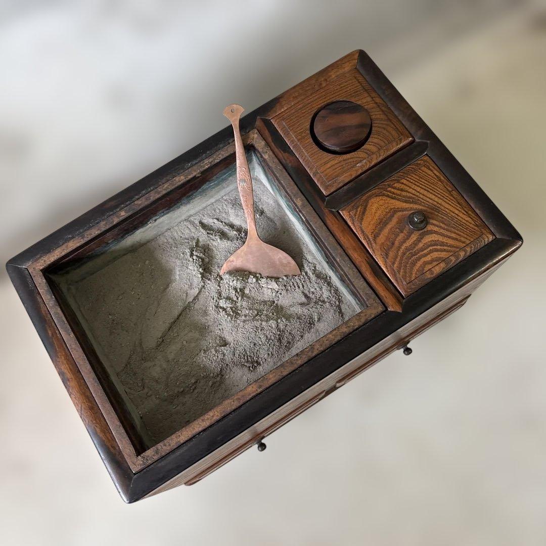 コンパクトな長火鉢　上品　煎茶用　ミニ　灰付き　素敵な木の雰囲気茶道具　状態良い