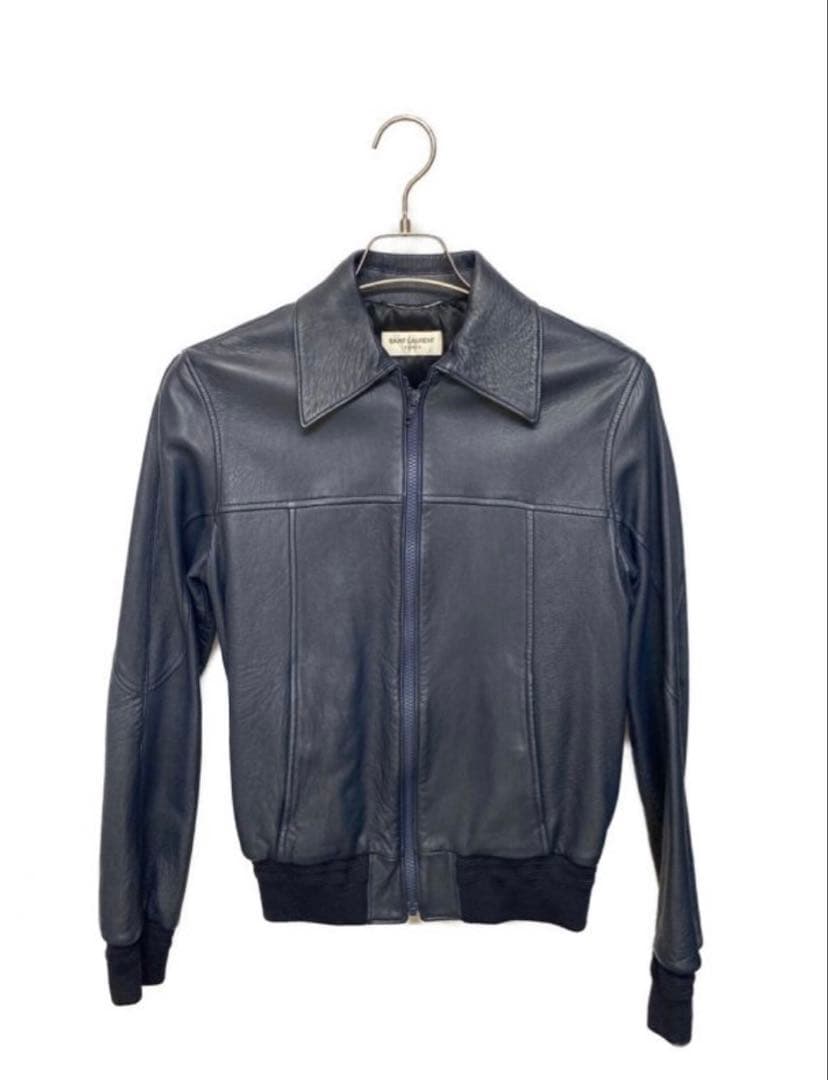Saint Laurent ネイビー レザー ライダース　ジャケット44