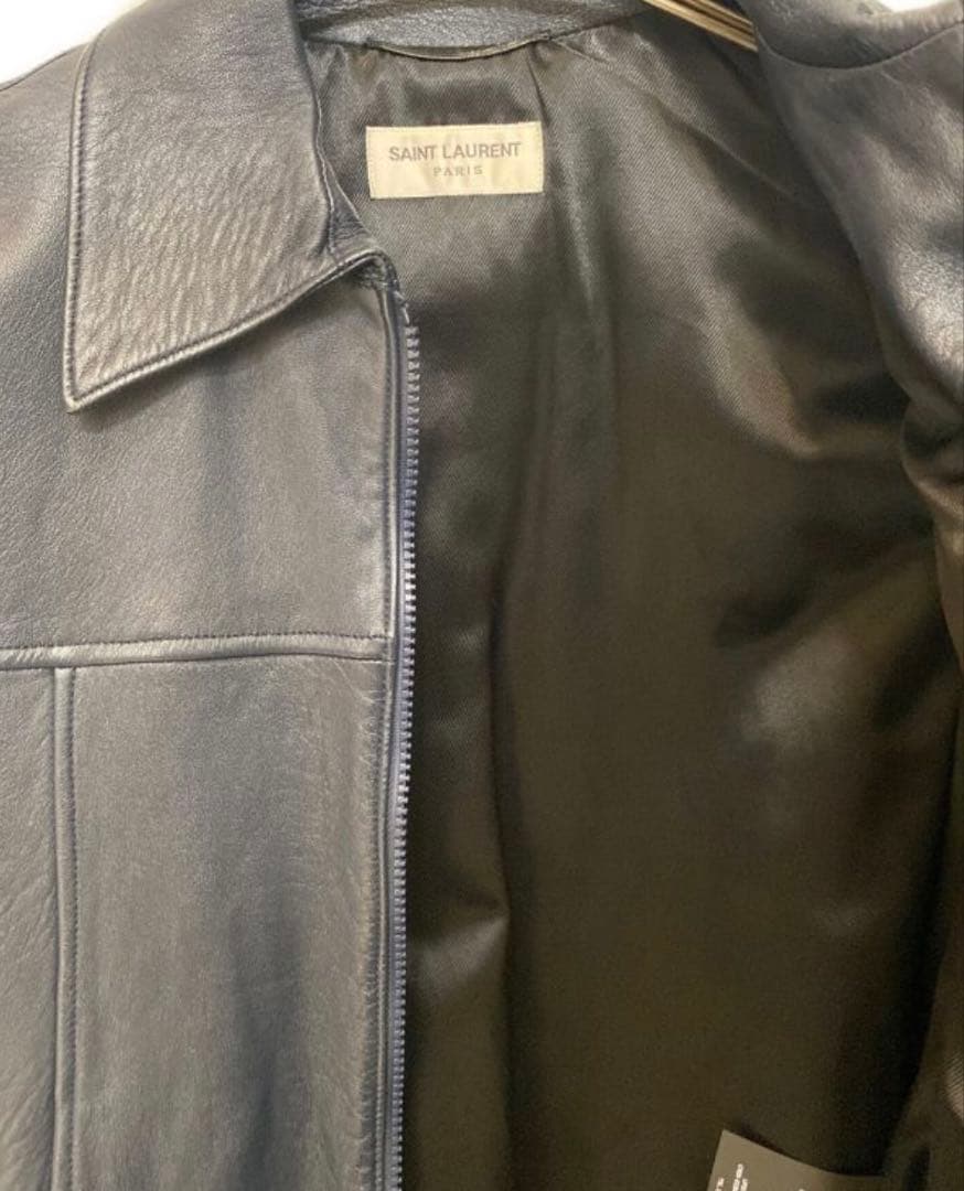 Saint Laurent ネイビー レザー ライダース　ジャケット44