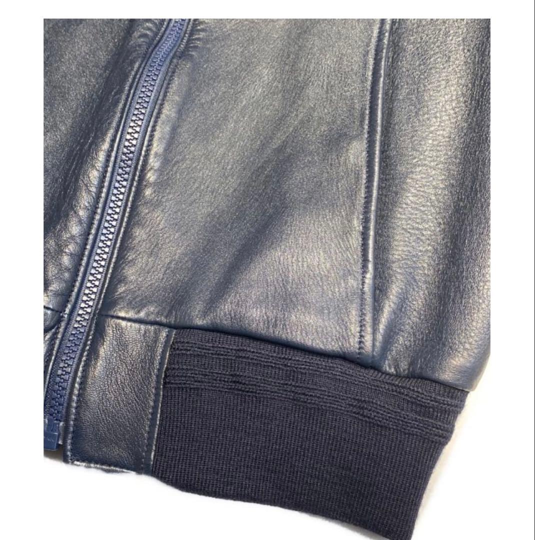 Saint Laurent ネイビー レザー ライダース　ジャケット44