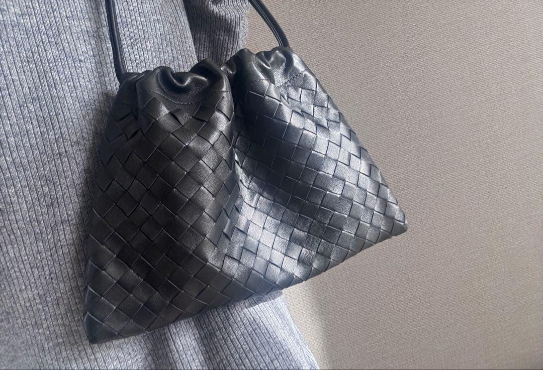 新品　ラムレザー　ダストバッグ　イントレ　ブラック　編み込みショルダーバッグ