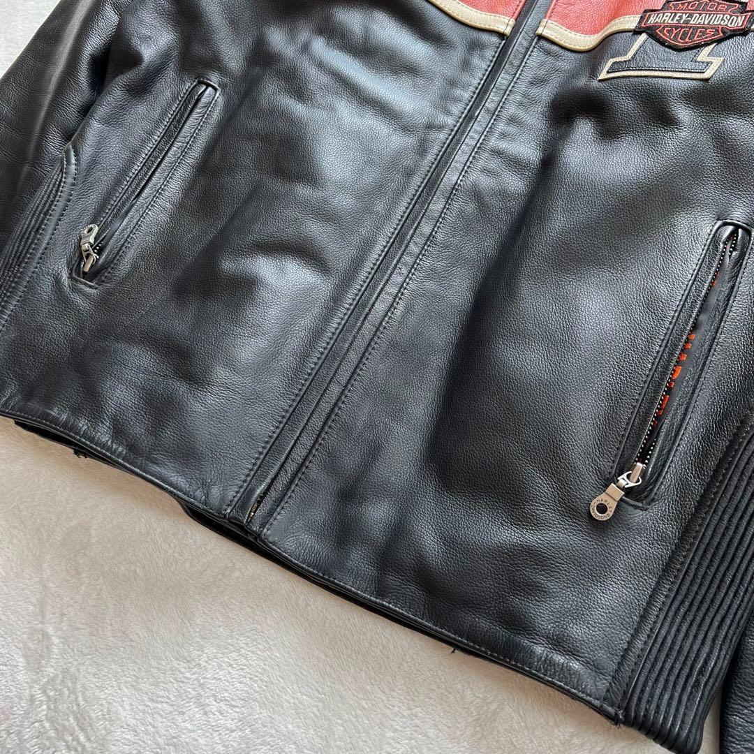 【美品 希少デザイン】ハーレーダビッドソン シングルライダース 本革 黒 L相当