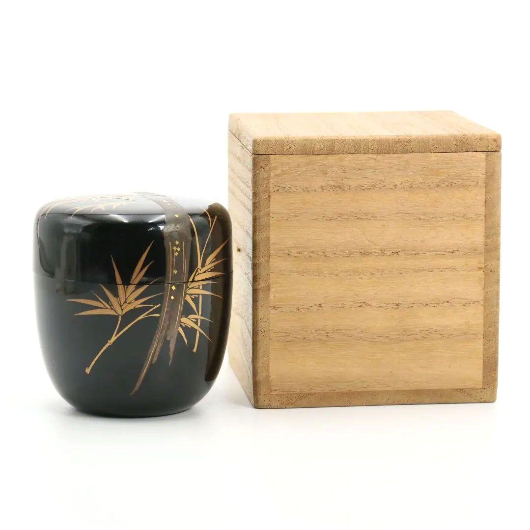 無銘 竹蒔絵 中棗 茶道具　AB814　N1