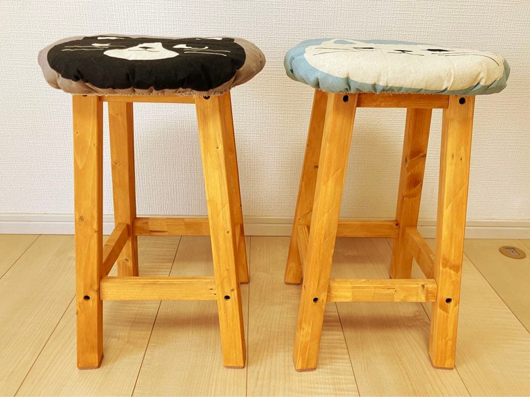ダイニングスツール　ダイニングチェア　椅子　北欧風　ハンドメイド　2脚　猫柄②