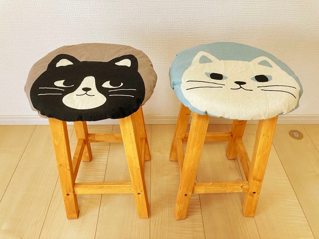 ダイニングスツール　ダイニングチェア　椅子　北欧風　ハンドメイド　2脚　猫柄②
