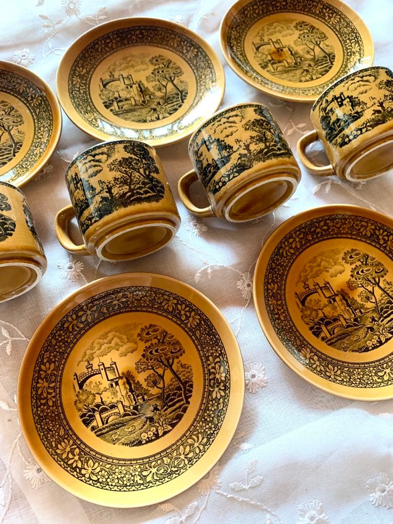 ◆【希少】古城の描かれたティーカップ＆ソーサーセット 花食器アンティークレトロ②