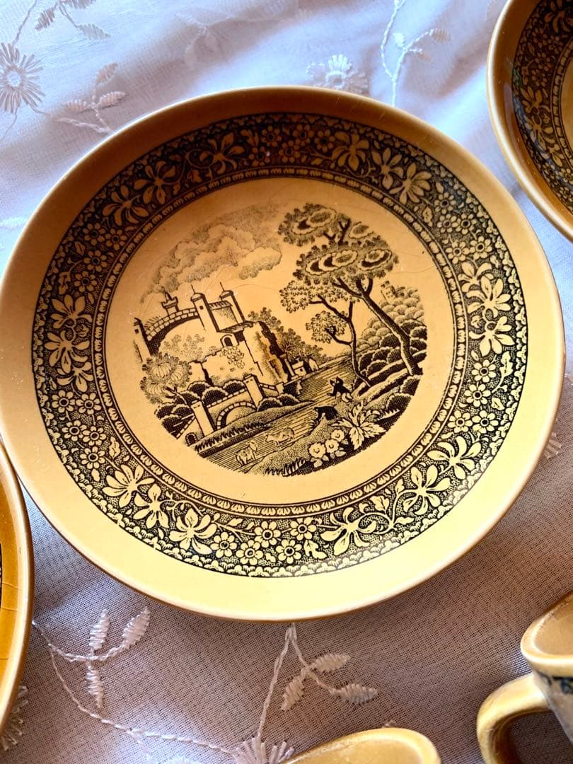 ◆【希少】古城の描かれたティーカップ＆ソーサーセット 花食器アンティークレトロ②