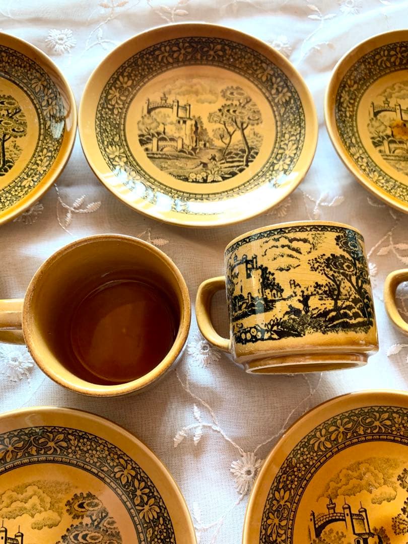 ◆【希少】古城の描かれたティーカップ＆ソーサーセット 花食器アンティークレトロ②