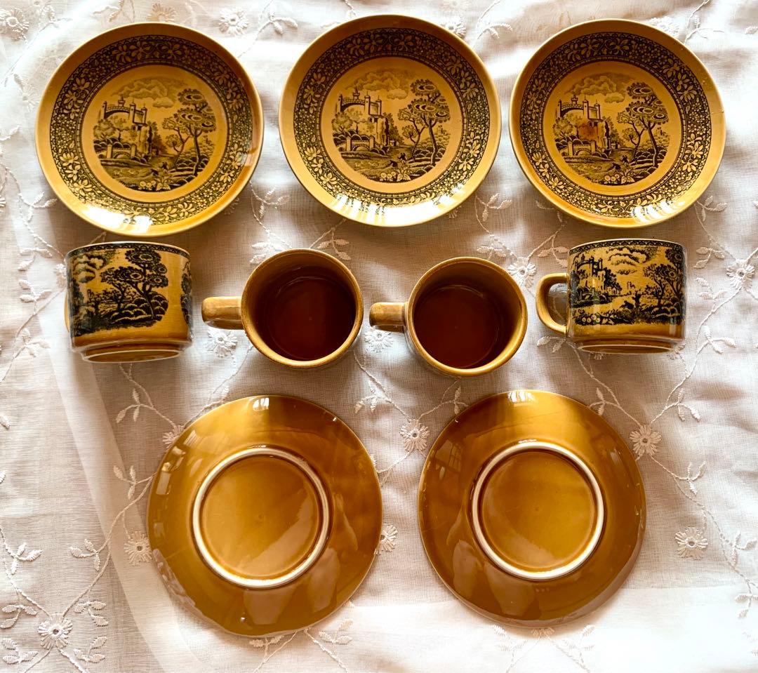 ◆【希少】古城の描かれたティーカップ＆ソーサーセット 花食器アンティークレトロ②