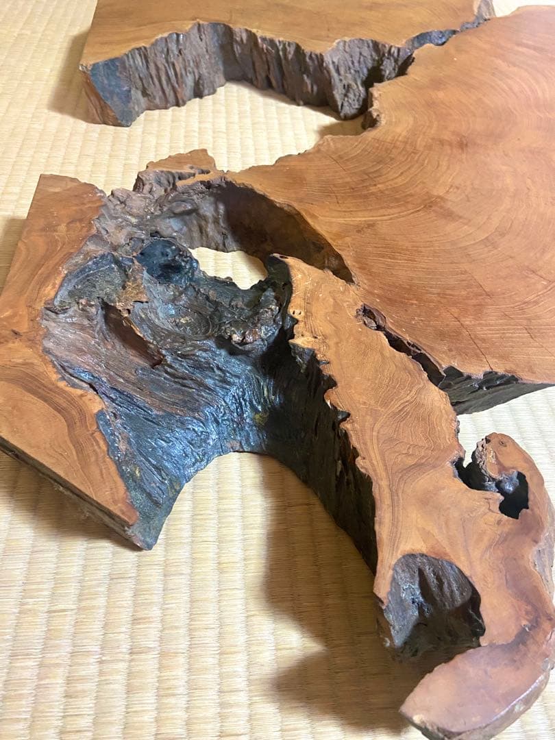 極希少・時代物天然欅けやき一枚板　瘤杢・自然穴｜古材銘木　縦 104× 横 65