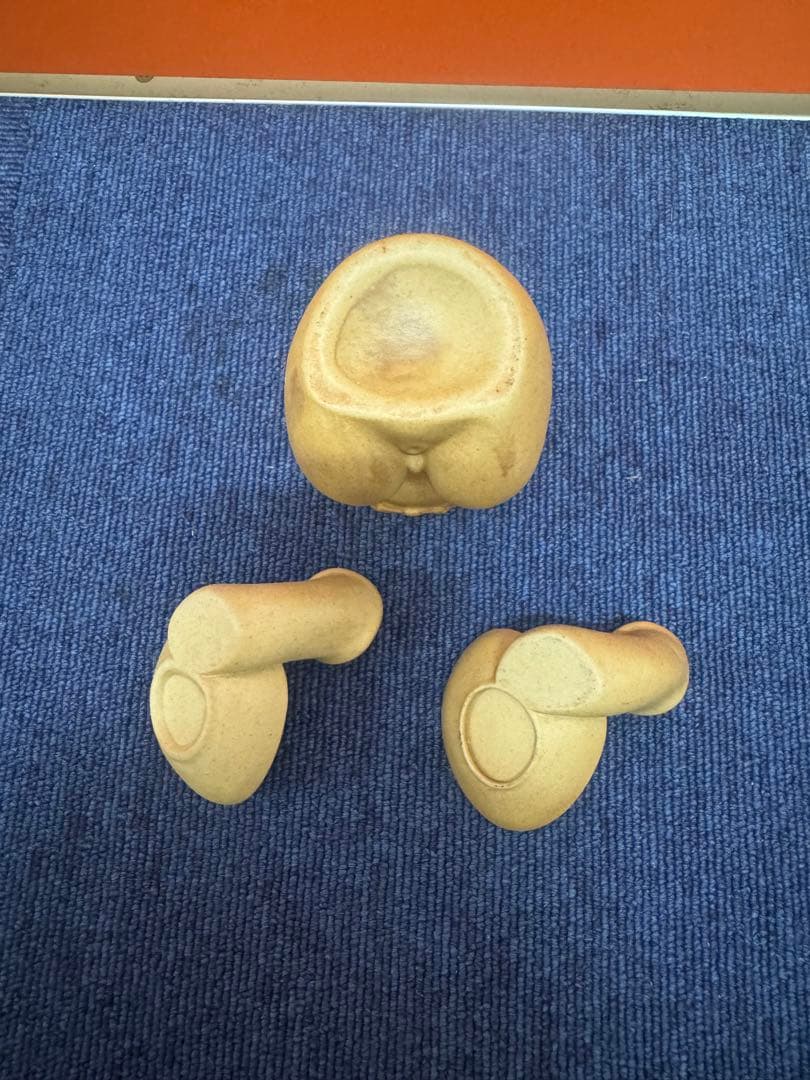 1735 美品 春画陶器 変型おかめ酒器揃　徳利1客　盃2客