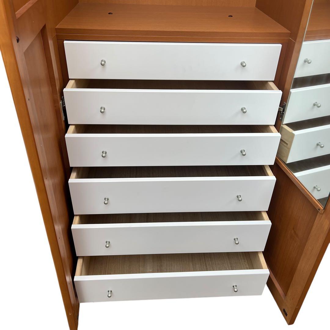 引き取り限定✨大型ワードローブ 鏡付き 6段チェスト ナチュラル木目 洋服タンス