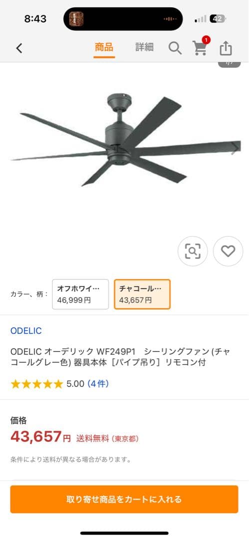 ODELIC WF249P1 シーリングファン チャコールグレー