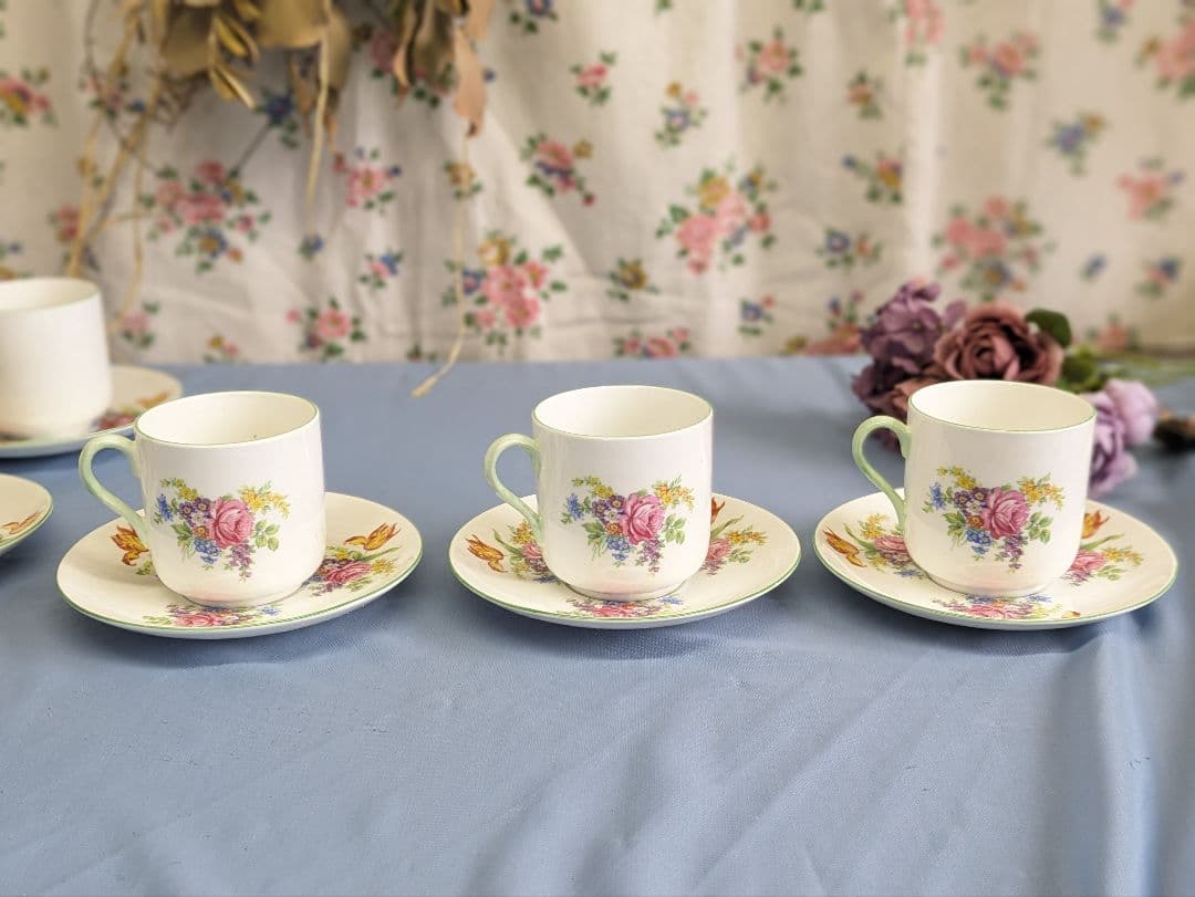 シェリー窯 shelley ティーカップ＆ソーサー ５客 美品 英アンティーク