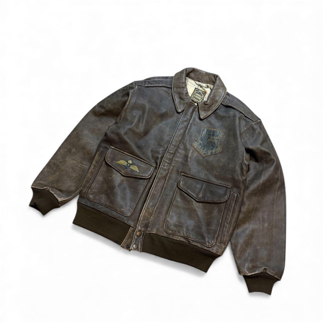 vintage a-2 レザー フライトジャケット バックプリント ミリタリー